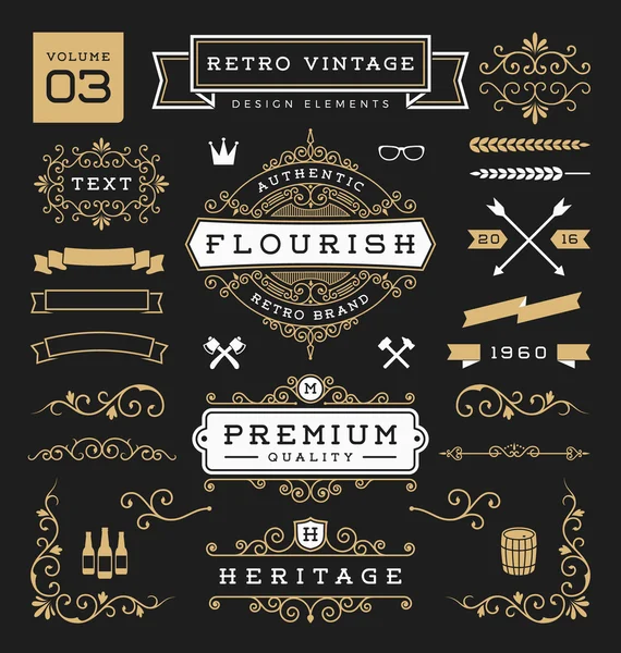 Conjunto de elementos de design gráfico vintage retro . — Vetor de Stock