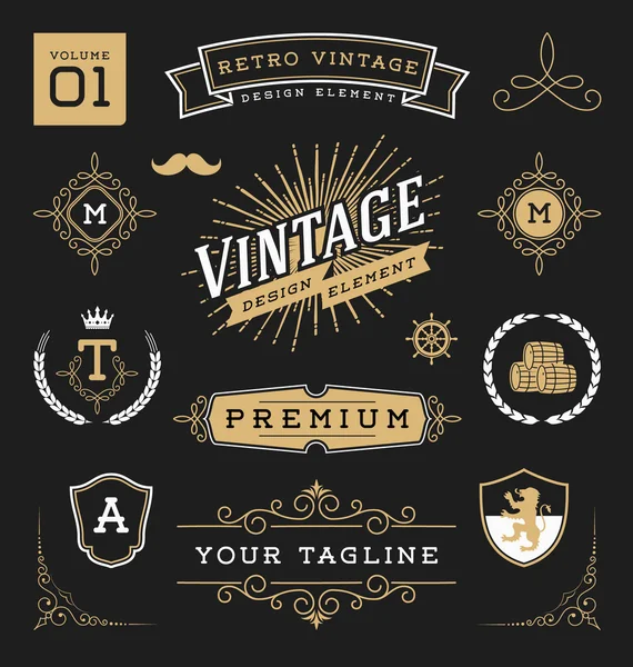 Set of retro vintage graphic design elements. — Stock Vector