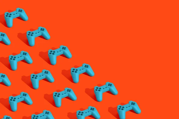 色彩斑斓的无缝图案 蓝色配饰 橙色背景 电子游戏或游戏行业的创意概念 复制空间 3D渲染 — 图库照片