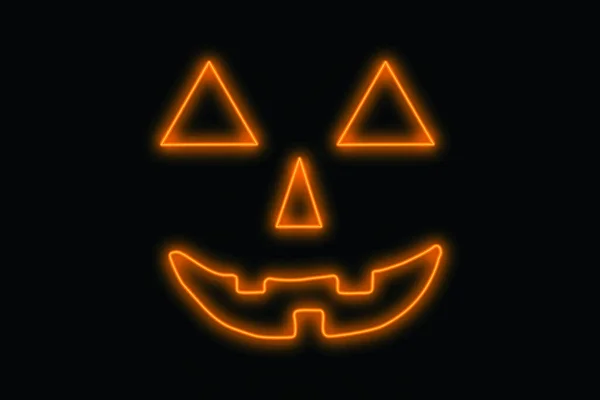 Minimales Konzept Halloween Mit Neonfarbenem Kürbis Auf Dunklem Hintergrund Ferienspaß — Stockfoto