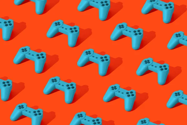 Μοτίβο Κατασκευασμένο Μπλε Gamepad Joystick Πορτοκαλί Φόντο Ελάχιστη Δημιουργική Ιδέα — Φωτογραφία Αρχείου