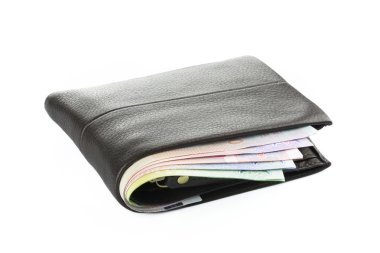 Wallet with money isolated on white backgroun