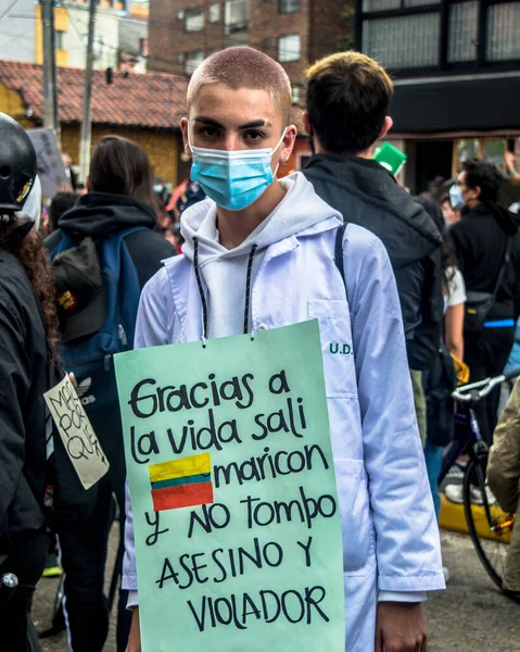 Bogot Colombia Mei 2020 Colombiaanse Demonstrant Tijdens National Strike Met — Stockfoto