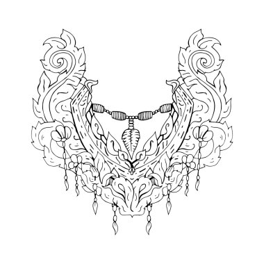 Floral pattern on collar, neck print. Boho style. Vector illustration