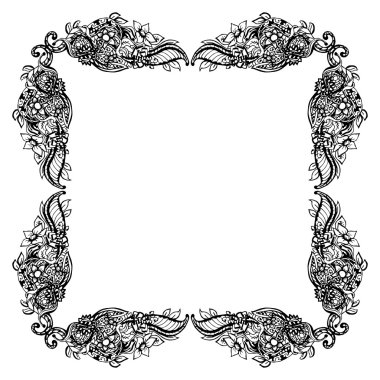 Soyut siyah ve beyaz çiçek çerçevesi. Vektör çizimi