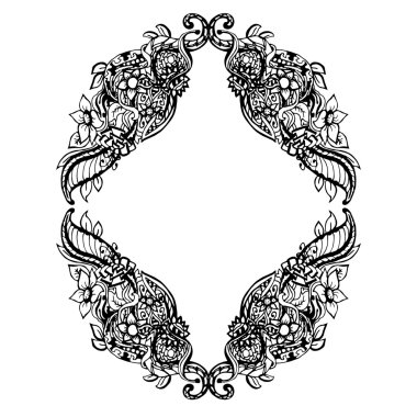 Soyut siyah ve beyaz çiçek çerçevesi. Vektör çizimi