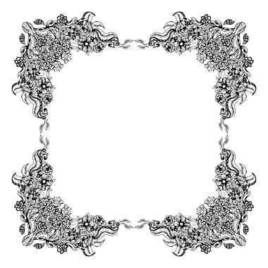 Soyut siyah ve beyaz çiçek çerçevesi. Vektör çizimi