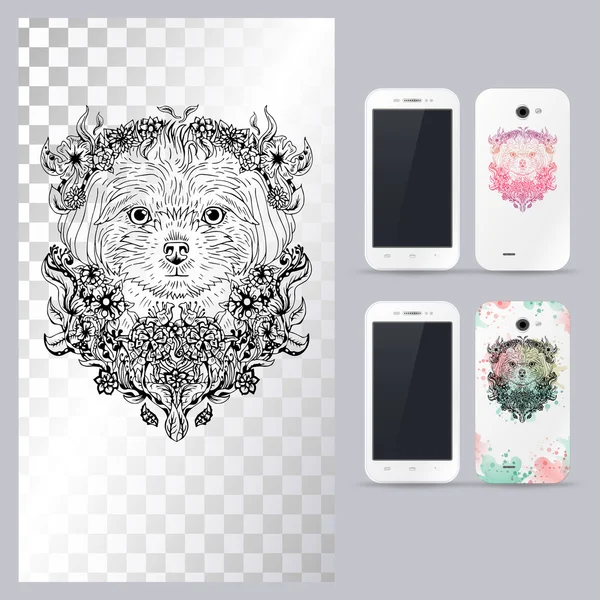 Black and white animal dog head. Vector illustration for phone case.