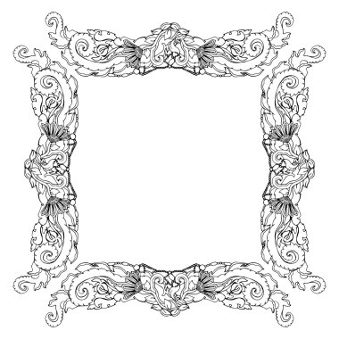 Girdap çerçeve çiçek. Eski siyah doodle sınır. Vektör çizim