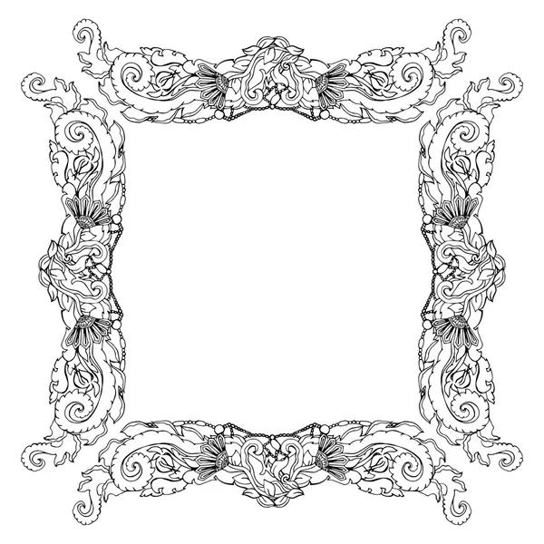 Swirl floral frame. Old black doodle border. Vector illustration