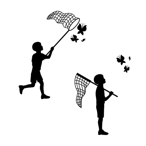 虫取り網で遊ぶ子供 — ストックベクタ