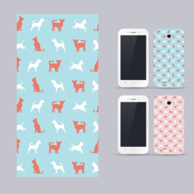 Telefon büyük tasarım. Vektör chihuahua küçük köpek desen.