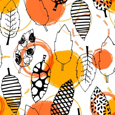 Yaprakları çizilmiş vektör seamless modeli el