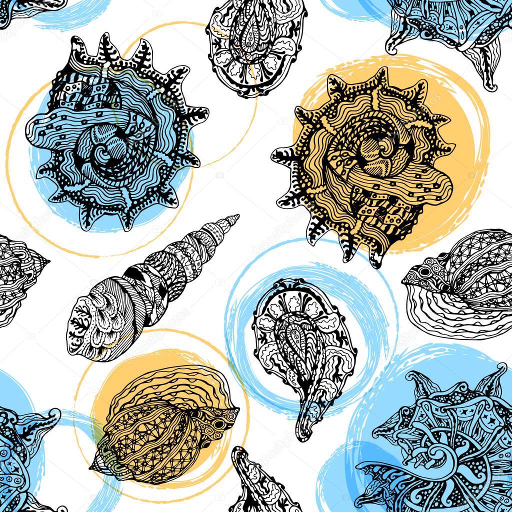 Vector seamless pattern with abstract shells.