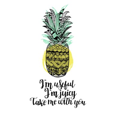 Çizilmiş vektör ananas el.