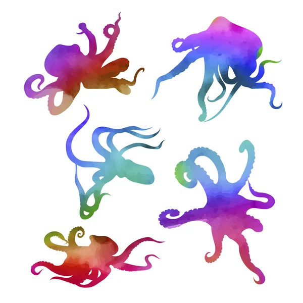 Vector watercolor octopus set — Stock Vector