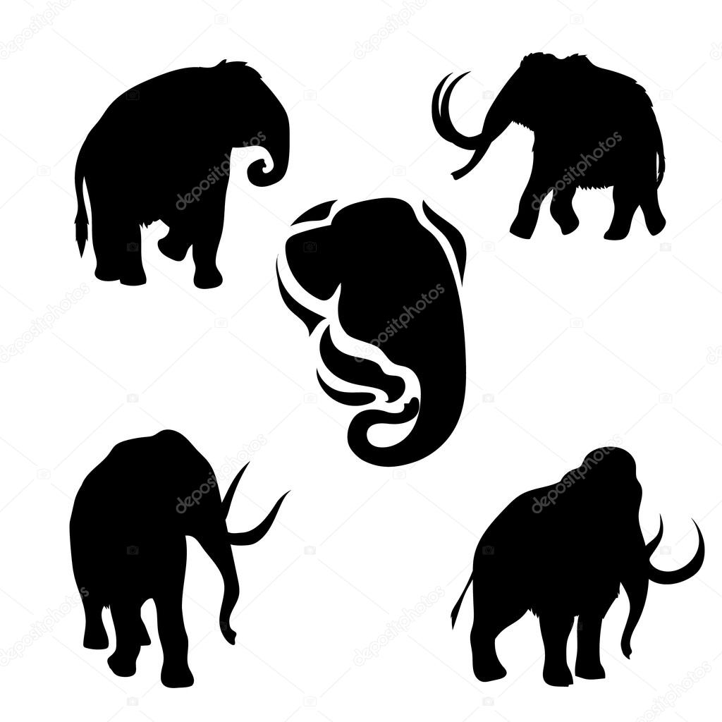 Mammoth set of black silhouettes. Icons and illustrations of animals. Wild animals pattern