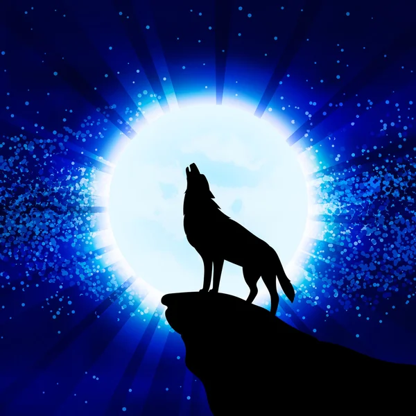 Wolf heult auf dem Mond — Stockvektor