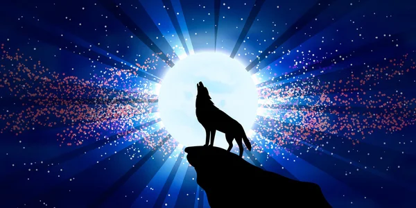 Wolf huilend naar de maan. — Stockvector