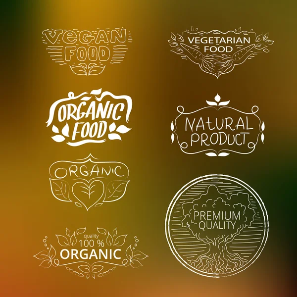 Conjunto de logotipos comida vegetariana, comida orgânica, comida vegana. Colecção — Vetor de Stock