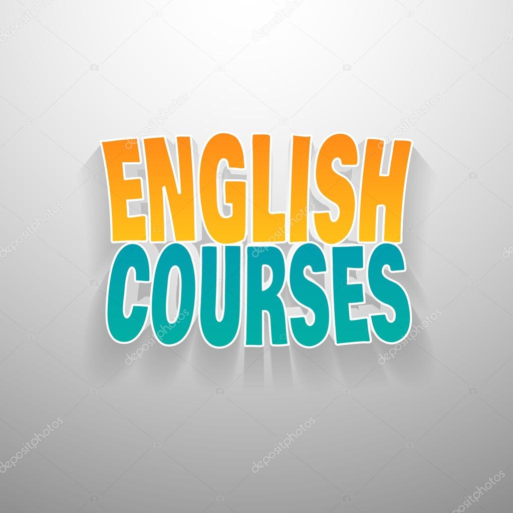 Painted multicolor text english courses on white wall background.
