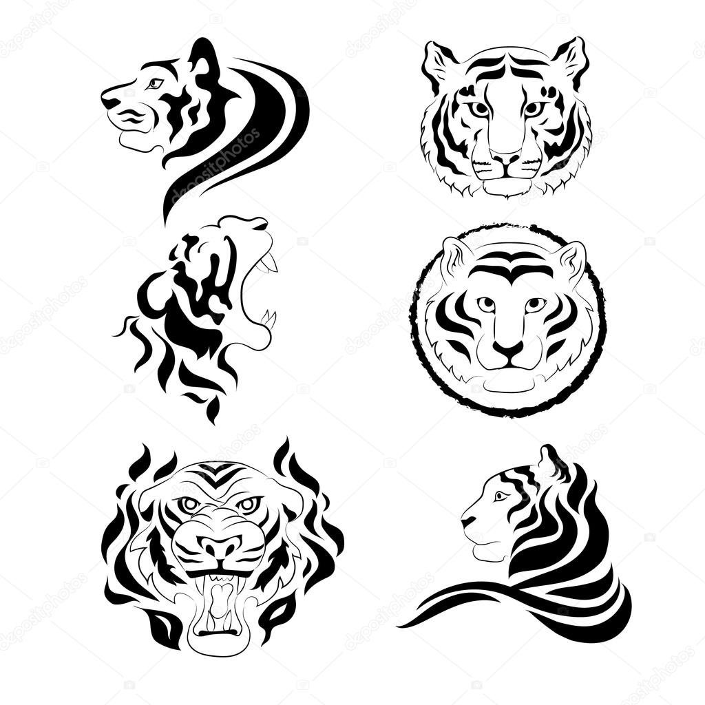 Set of tigers logos. Collection of vector icons