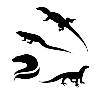 Monitör kertenkele vector silhouettes.