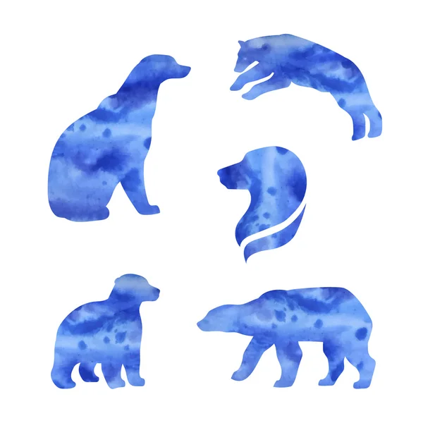 Polar bear vector watercolor silhouettes. — Stock Vector