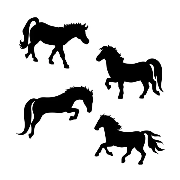 Pony siluetas vectoriales . — Archivo Imágenes Vectoriales