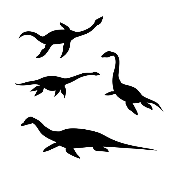 Siluetas vectoriales de plesiosaurios . — Archivo Imágenes Vectoriales