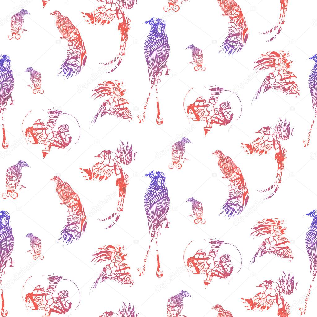 Seamless pattern birds of paradise, vector silhouettes.