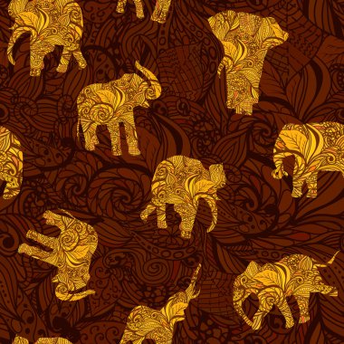 Hint tarzı Filler ile sorunsuz doku. Vektör sonsuz arka plan