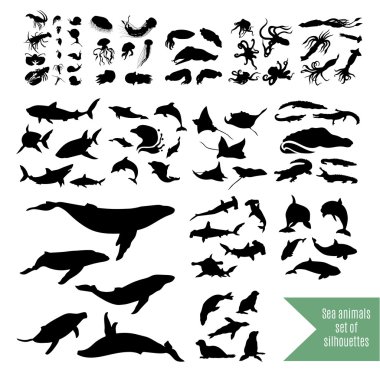 The big set of sea animals vector icons and silhouettes. clipart