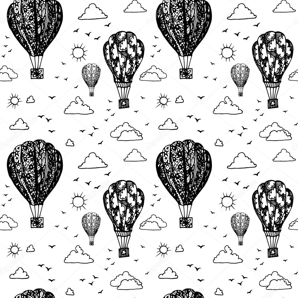Graphic seamless pattern with balloons