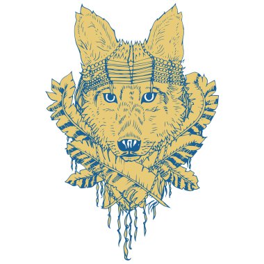 Abstract graphic colored wolf, print.