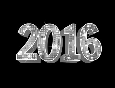Number 2016 formed by glowing silver squares.