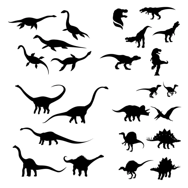 Big set of dinosaurs silhouettes. — Stok Vektör