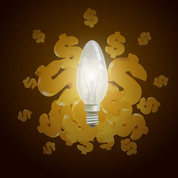 Vector dollars and light bulb. — Stock Vector