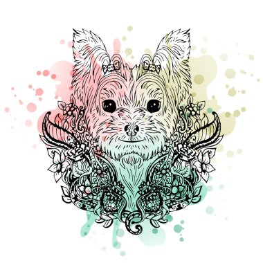Yorkshire Terrier grafik köpek, soyut vektör çizim