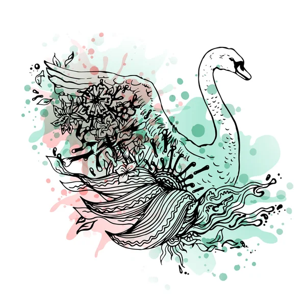 Aquarelle cygne, oiseau abstrait de couleur graphique, imprimé . — Image vectorielle