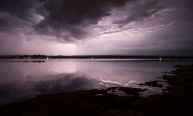 Geceleri gölde gök gürültülü fırtına