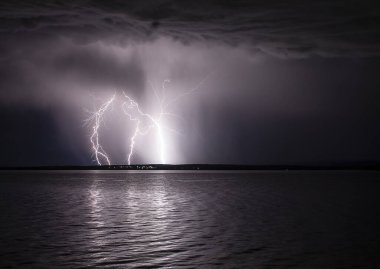 Geceleri gölde gök gürültülü fırtına