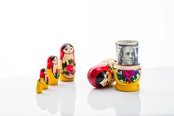 Matryoshka and bill one hundred dollars — Stock Photo, Image