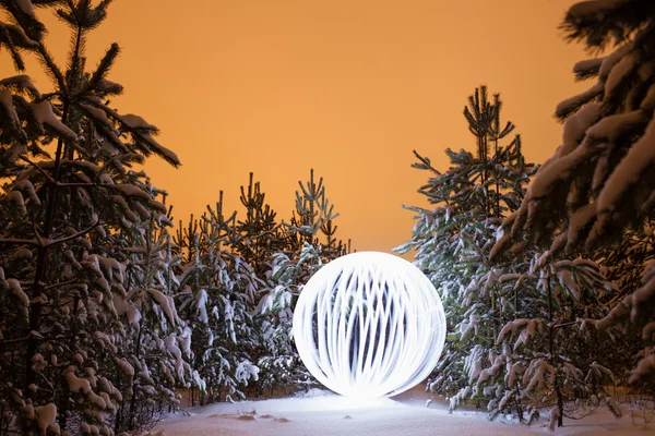 Glowing ball in a pine forest — Stock Photo, Image