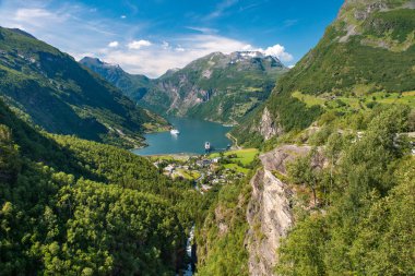 Geirangerfjord is the most famous natural landmark in Norway. UNESCO heritage site clipart