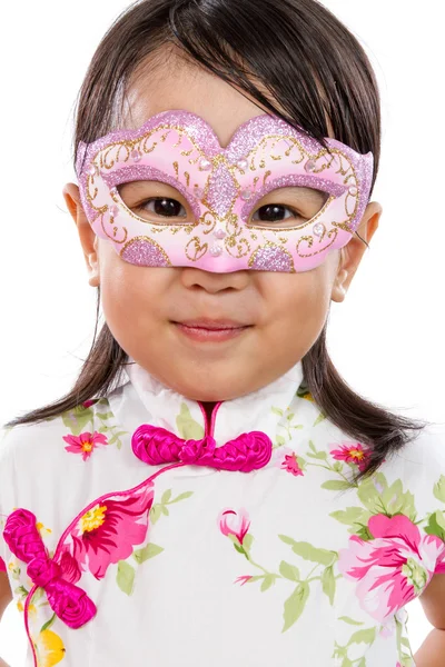 Asiático pouco chinês menina vestindo máscara — Fotografia de Stock