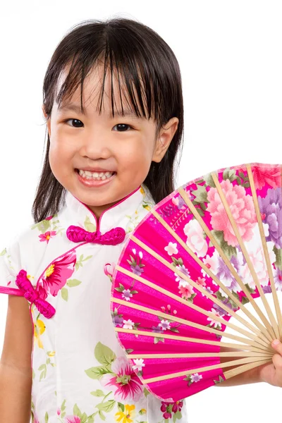 Asyalı küçük Çinli kız oryantal Fan Holding — Stok fotoğraf