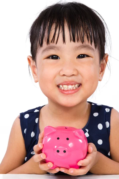 Asijské malé čínské dívky hospodářství prasátko — Stock fotografie