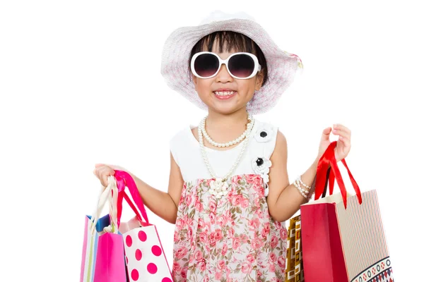 Asian Little Chinese Girl with Shopping Bag — Stock Photo, Image