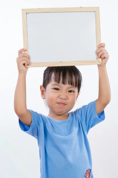 Asian Little Chinese Girl Holding a Whiteboard — Stock Photo, Image